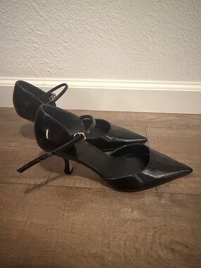 Nordstrom Black Patent Mary Jane Pointed Kitten Heels